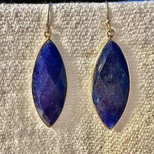 Lapus Lazuli Faceted Leaf Shape Drop Earrings with Hook Wires